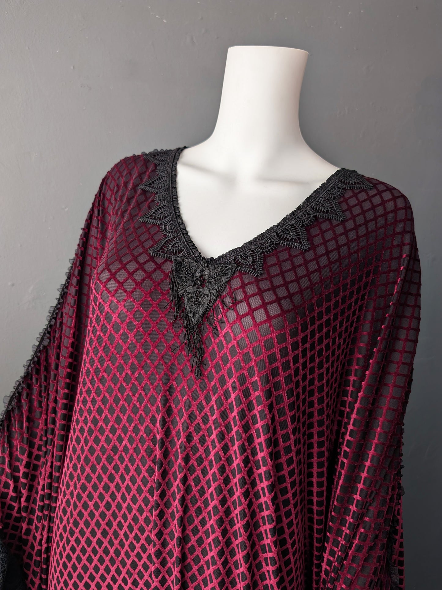 Gothic Velvet Kaftan, Raspberry Devore Peignoir, Vampire Boudoir