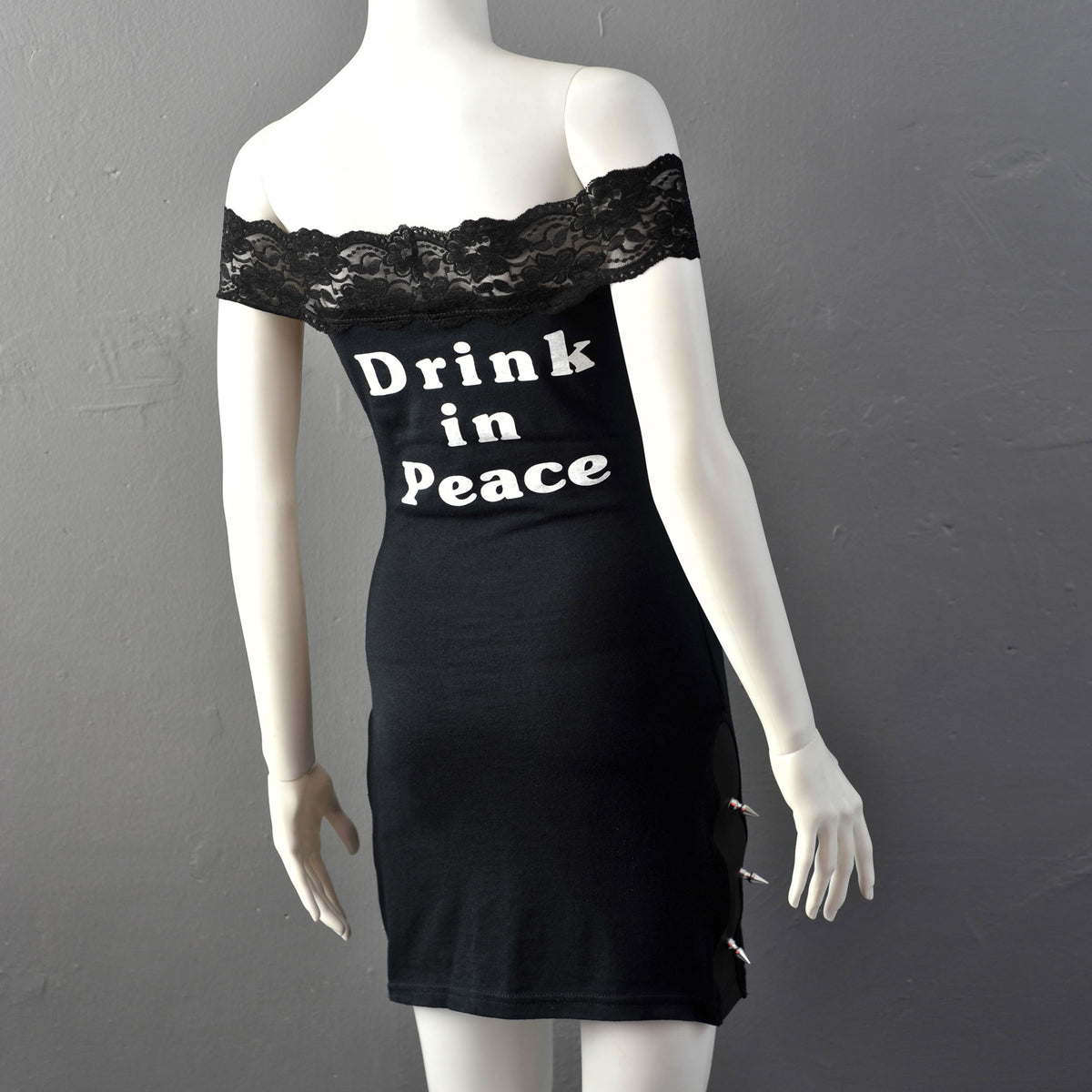 Gothic Rock Skull Mini Dress with Spikes, Upcycled Punk Death Clothing