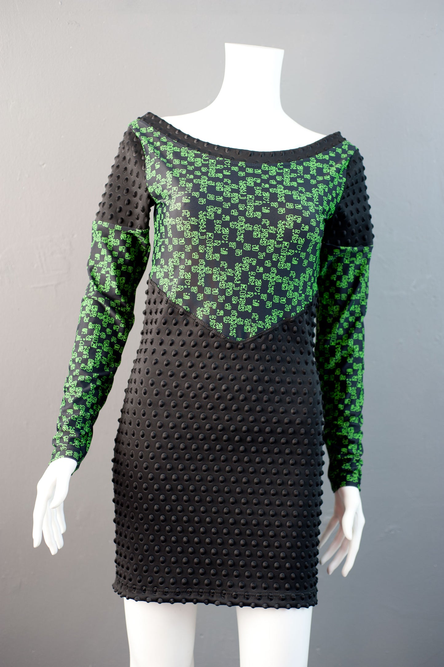 Alien Code Rain Futuristic Dress, Cyber Goth Minidress, Scifi Clothing