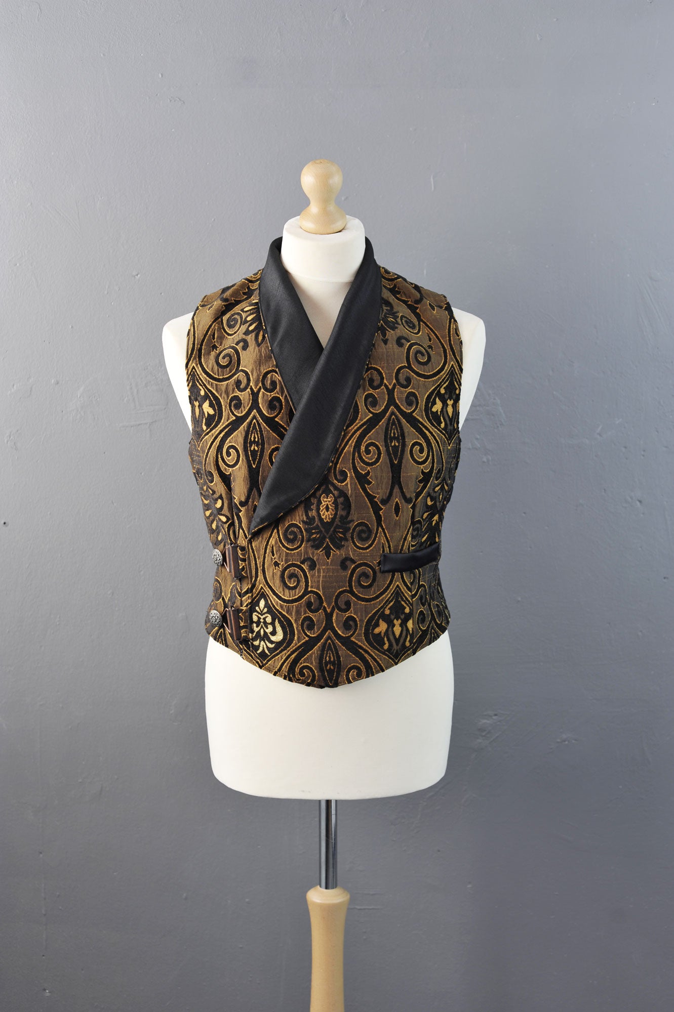 Mens Steampunk Double Breasted Waistcoat in Bronze Brocade