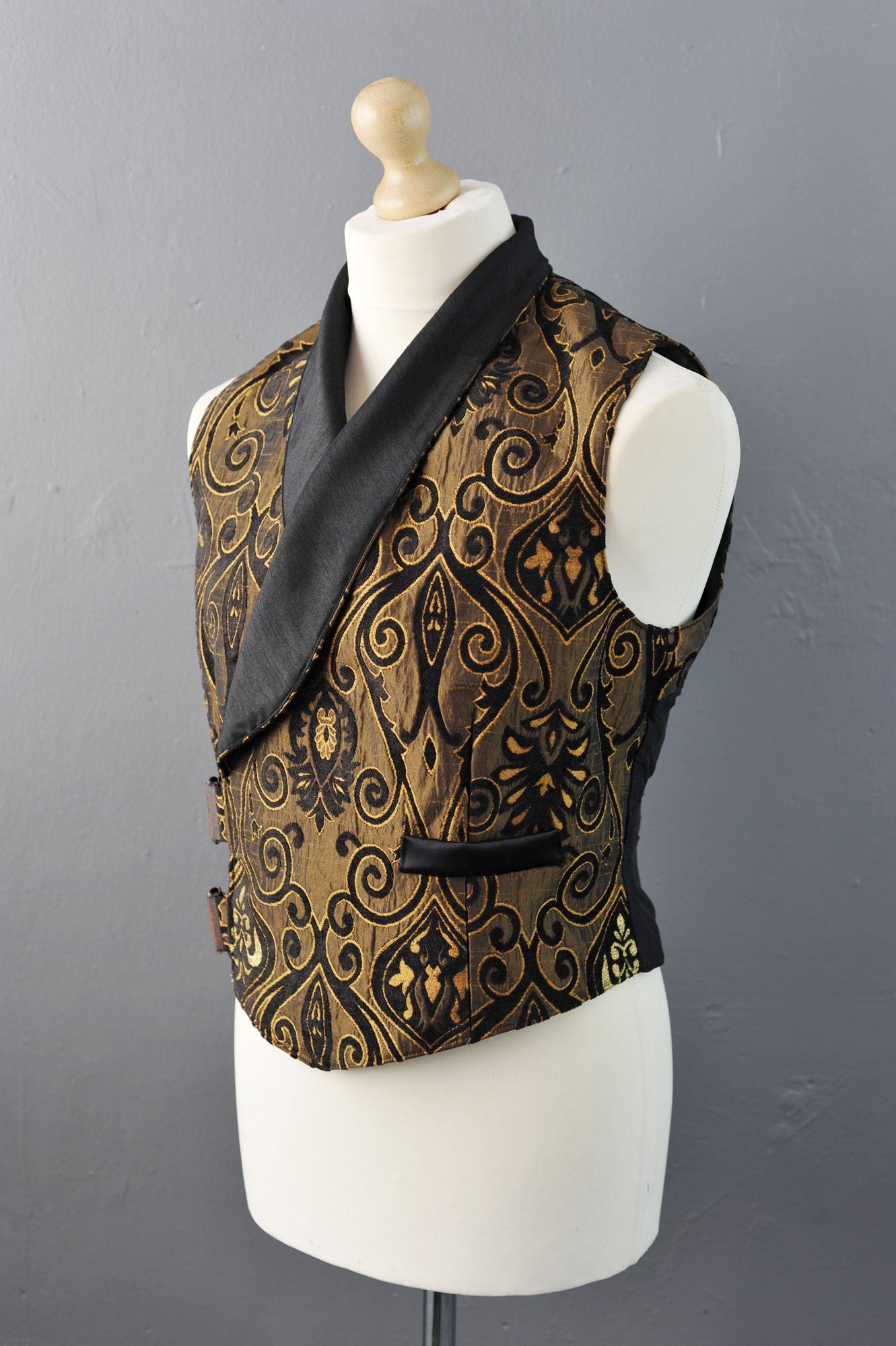 Mens Steampunk Double Breasted Waistcoat in Bronze Brocade