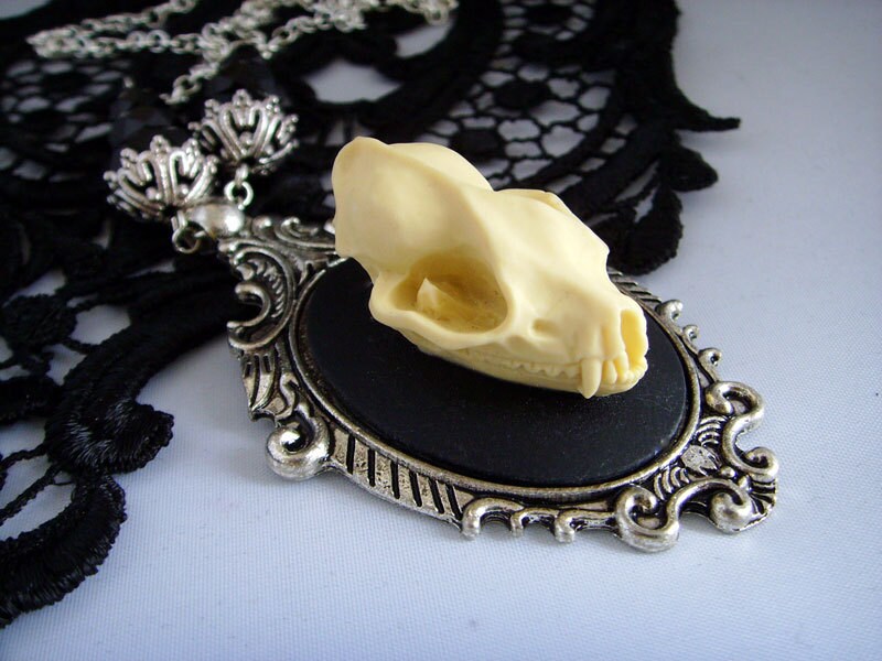 Bat Skull Necklace, Goth Bat Accessories, Macabre Animal Cameo Jewellery