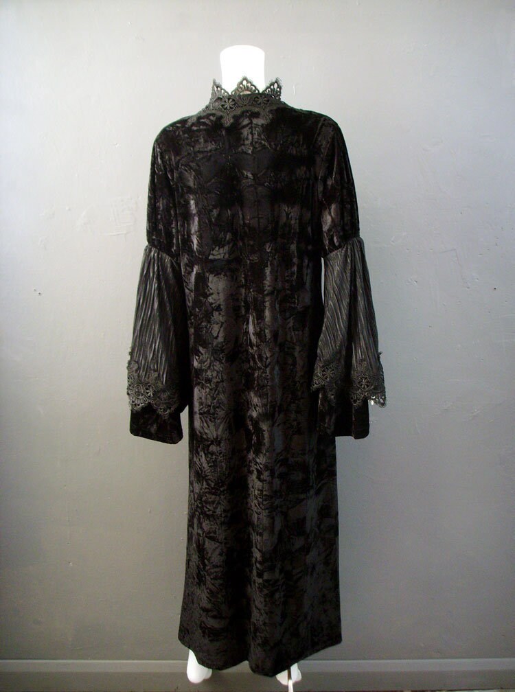 Gothic Velvet Duster Coat, Long Witchy Robe with Bell Sleeves, Small to Plus Size