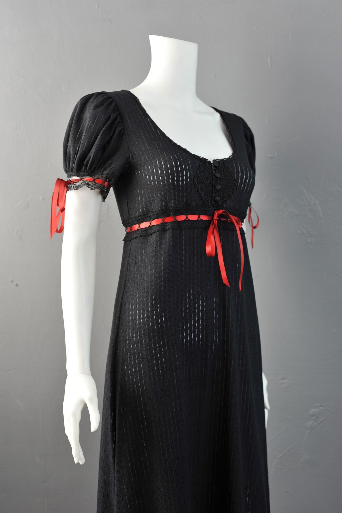 Empire Waist Lace Dress with Puff Sleeves, Gothic Regency Style Maxi, Small to Plus Size