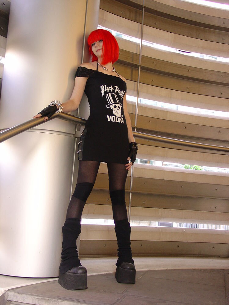 Gothic Rock Skull Mini Dress with Spikes, Upcycled Punk Death Clothing The Last Kult Gothic Rock Skull Mini Dress with Spikes, Upcycled Punk Death Clothing The Last Kult