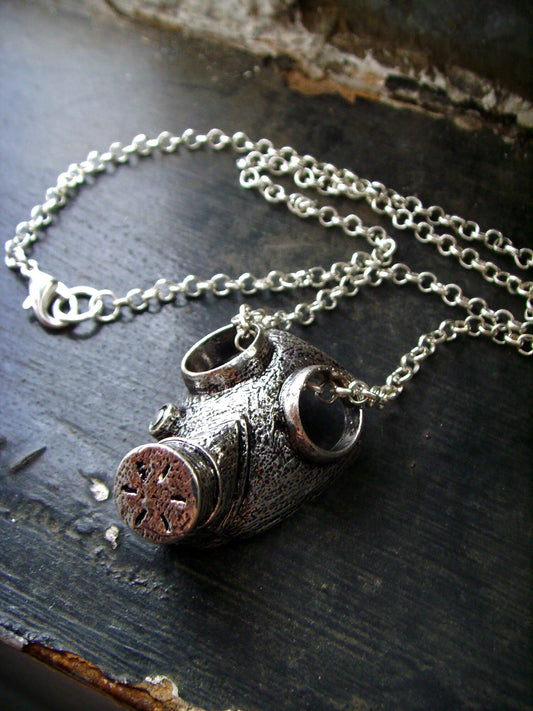 Gas Mask Necklace, Post Apocalyptic Jewellery, Cybergoth Industrial Burner Style