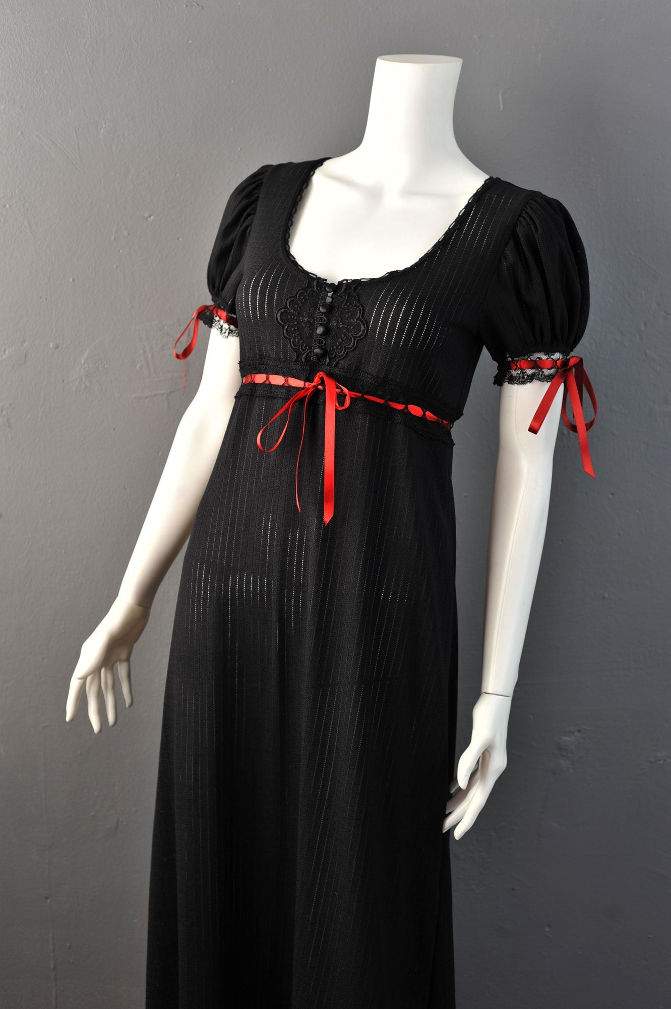 Empire Waist Lace Dress with Puff Sleeves, Gothic Regency Style Maxi, Small to Plus Size