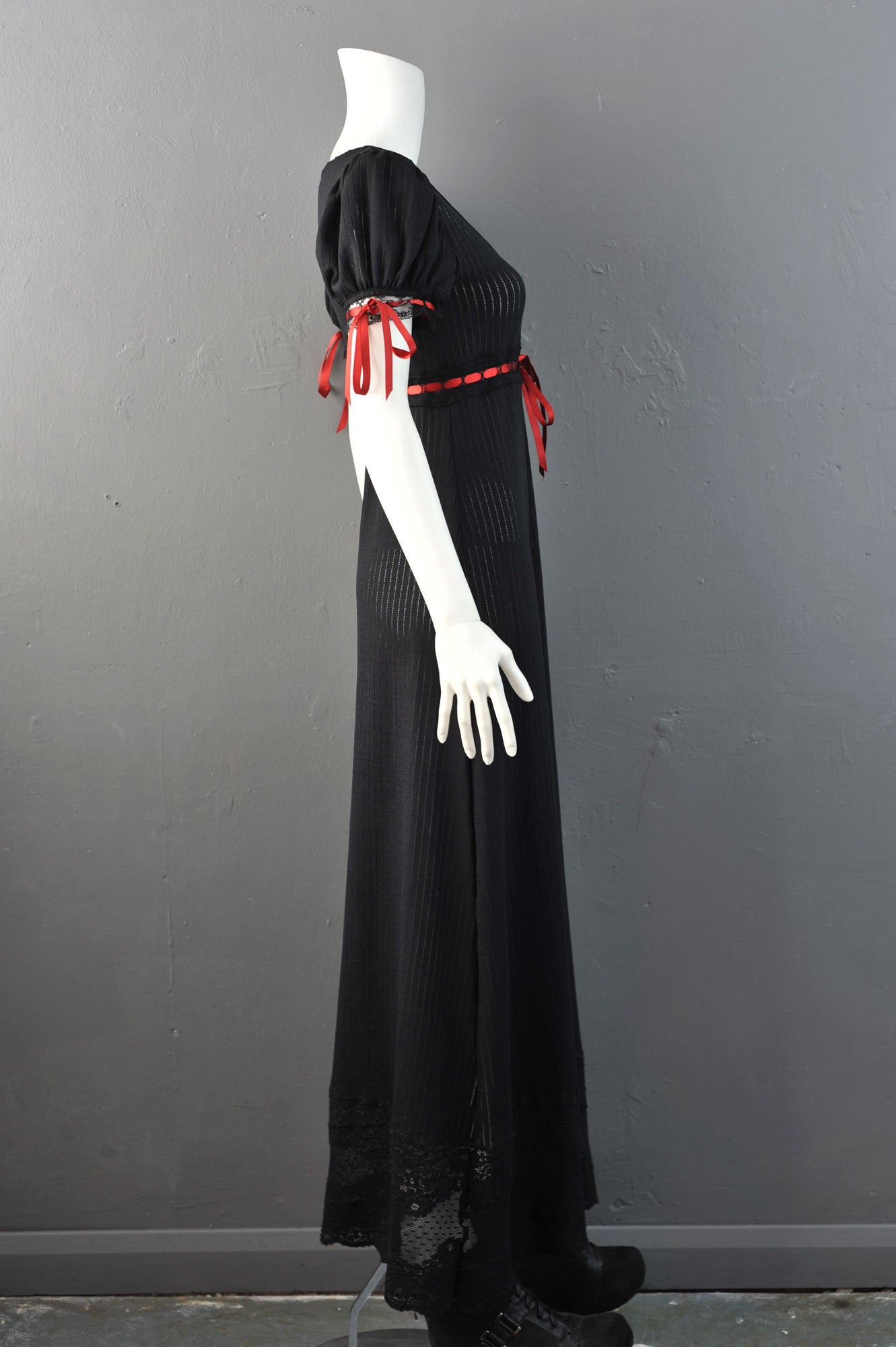 Empire Waist Lace Dress with Puff Sleeves, Gothic Regency Style Maxi, Small to Plus Size