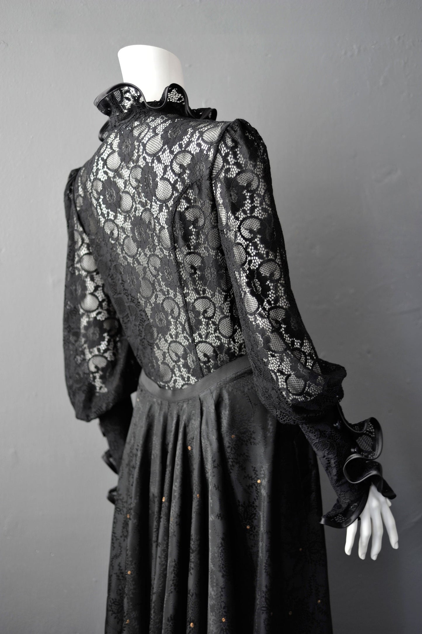 Gothic High Neck Lace Blouse with Ruffles, Elegant Victorian Poet Shirt