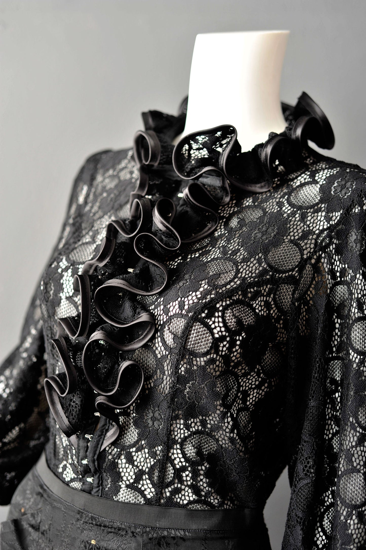 Gothic High Neck Lace Blouse with Ruffles, Elegant Victorian Poet Shirt