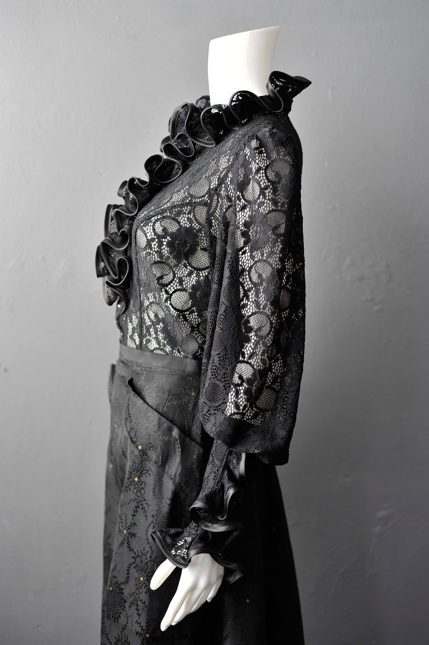 Gothic High Neck Lace Blouse with Ruffles, Elegant Victorian Poet Shirt