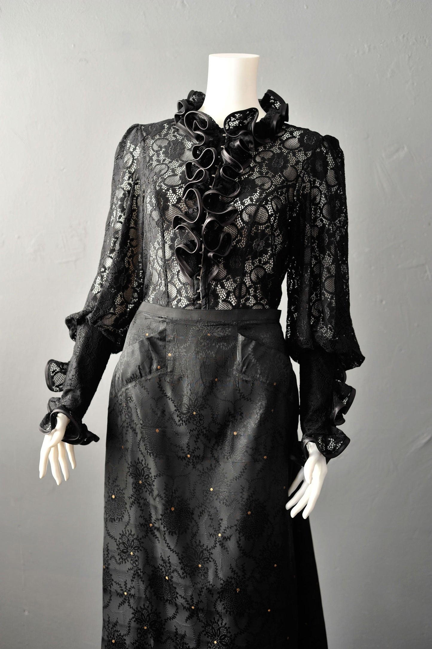 Gothic High Neck Lace Blouse with Ruffles, Elegant Victorian Poet Shirt