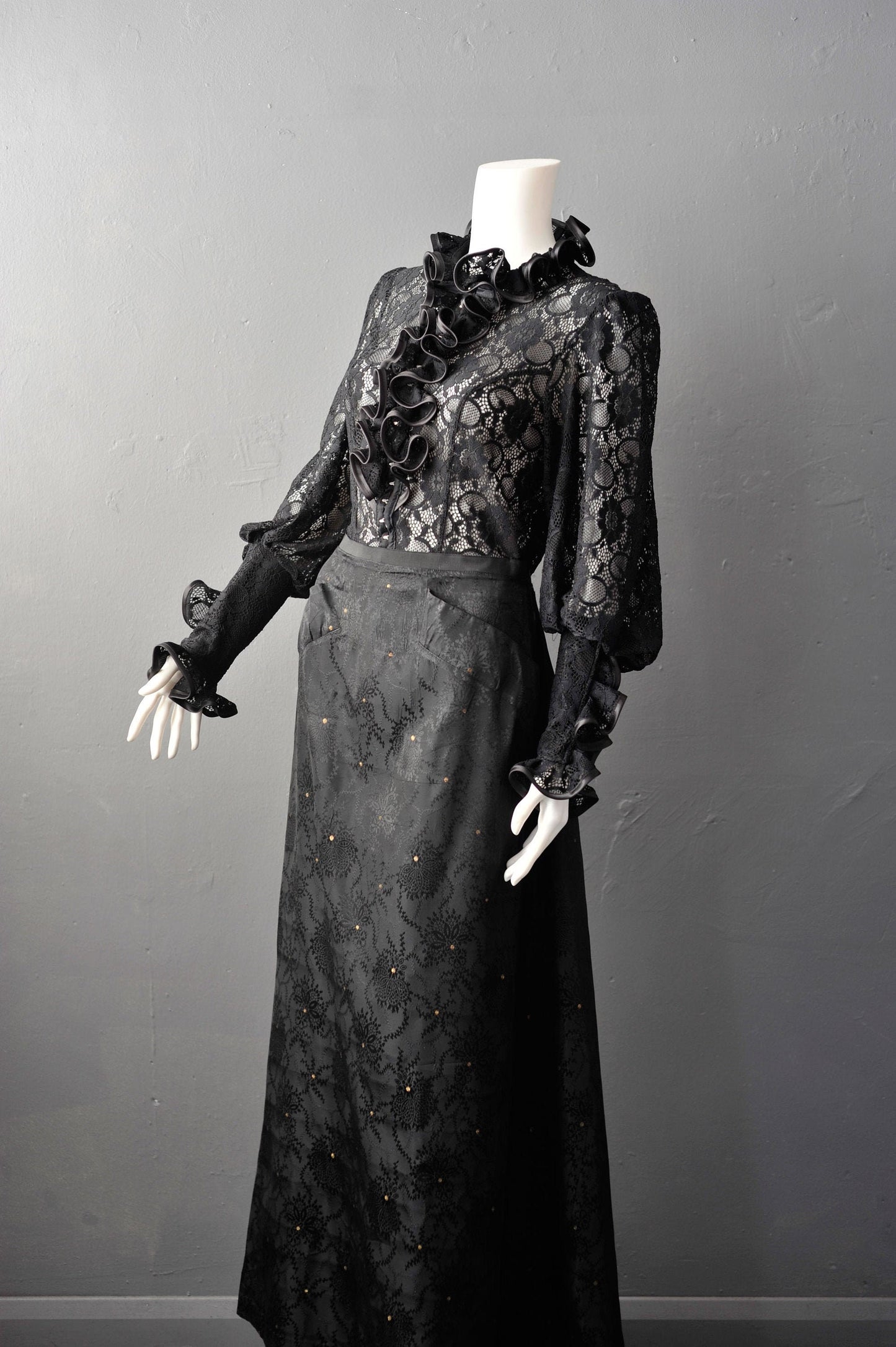 Gothic High Neck Lace Blouse with Ruffles, Elegant Victorian Poet Shirt