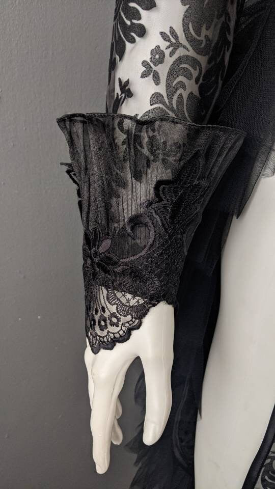 Sheer Gothic Jacket with Ruffled Standing Collar, Goth Queen Wedding Tailcoat