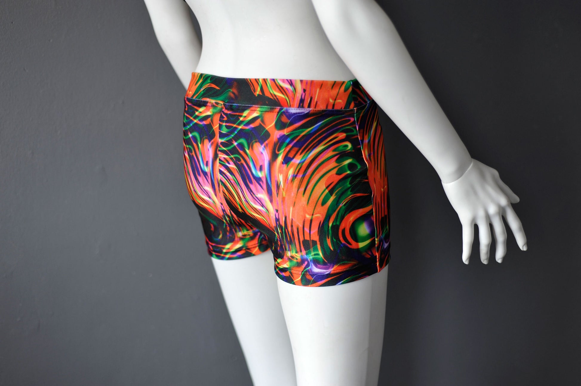 Futuristic Lycra Shorts, Multicoloured Sound Wave Hotpants, Resonance Clubwear