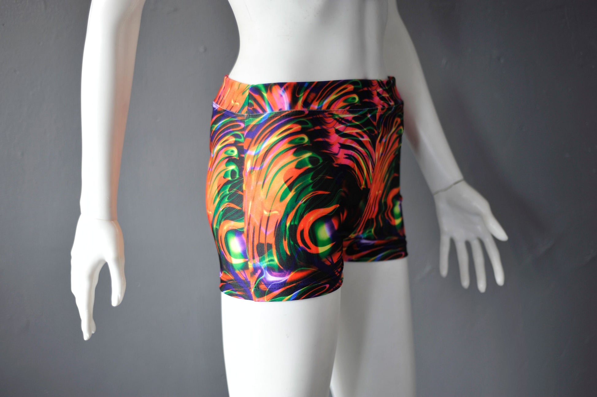 Futuristic Lycra Shorts, Multicoloured Sound Wave Hotpants, Resonance Clubwear