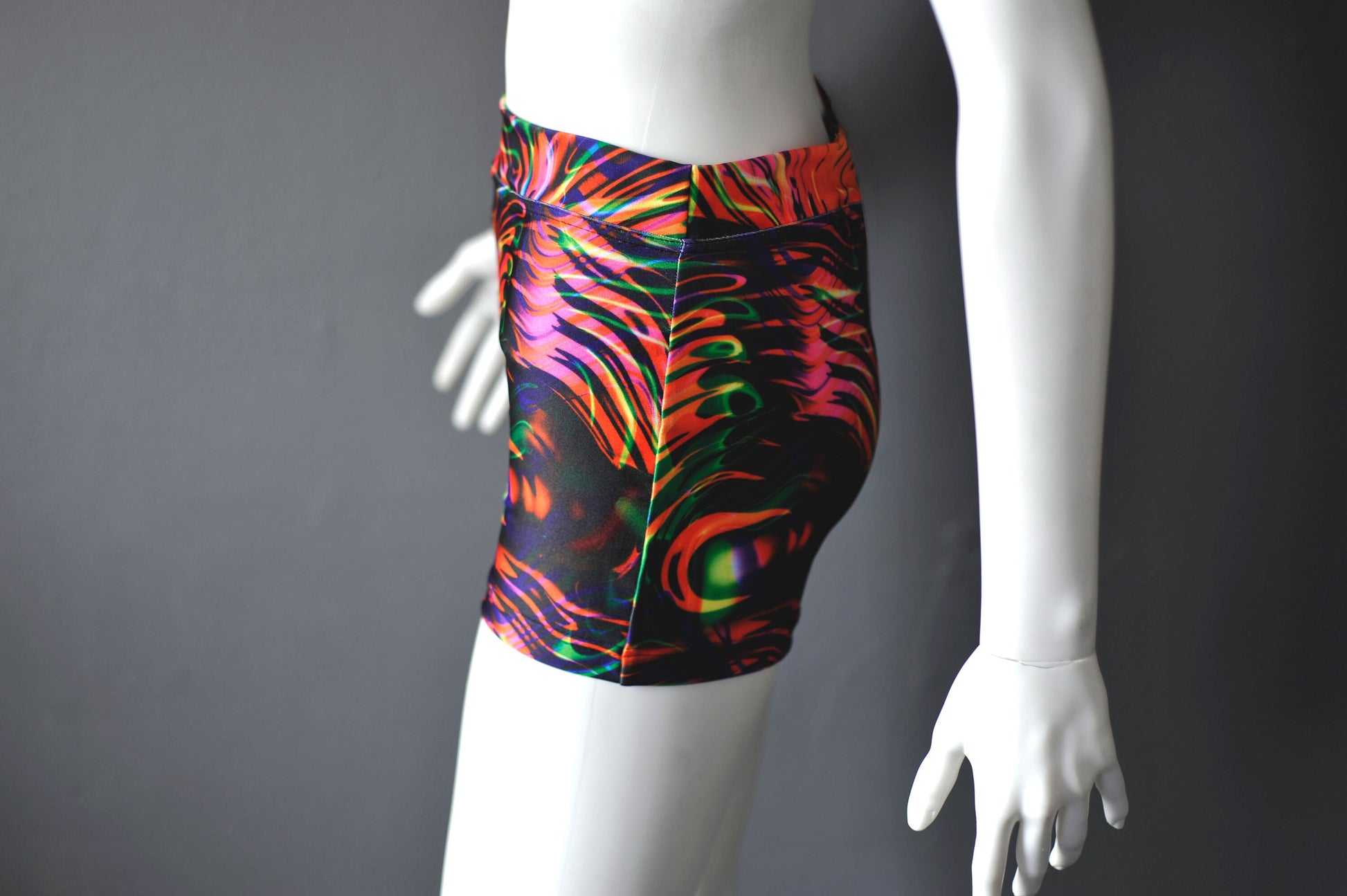 Futuristic Lycra Shorts, Multicoloured Sound Wave Hotpants, Resonance Clubwear