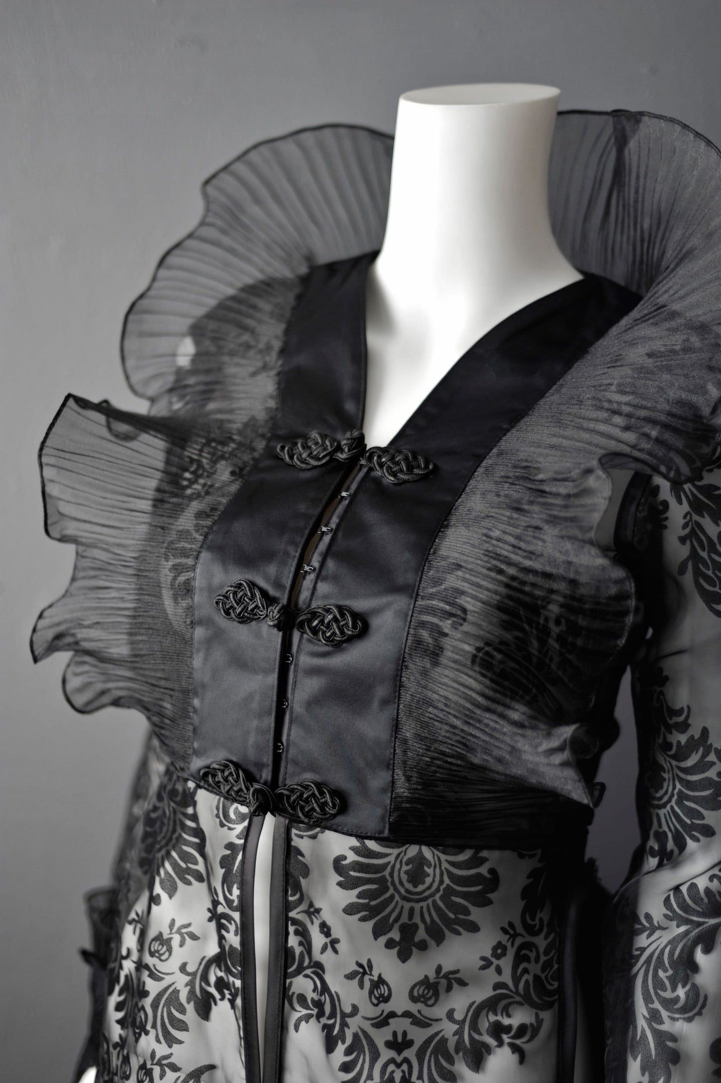 Sheer Gothic Jacket with Ruffled Standing Collar, Goth Queen Wedding Tailcoat