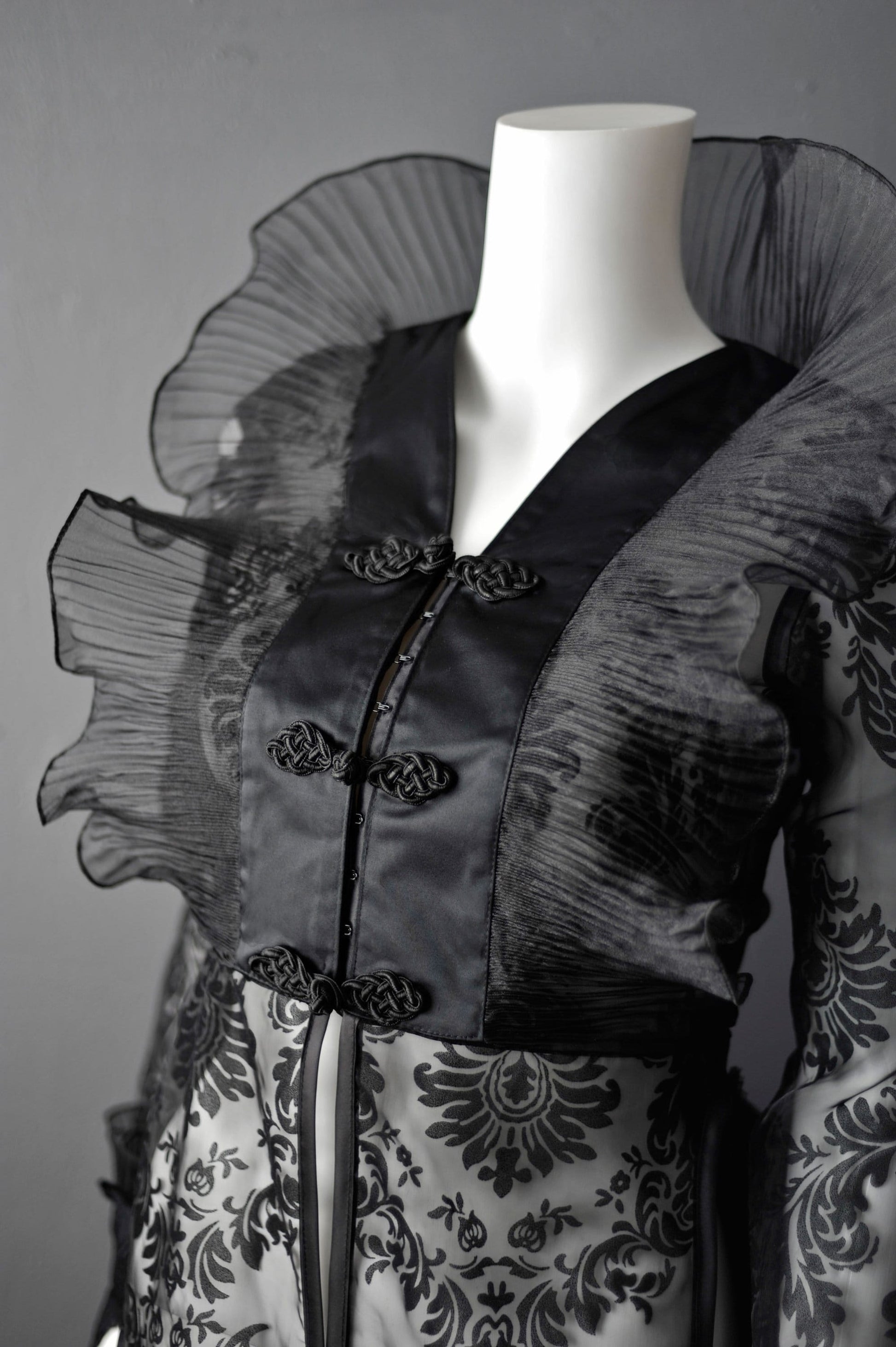 Sheer Gothic Jacket with Ruffled Standing Collar, Goth Queen Wedding Tailcoat