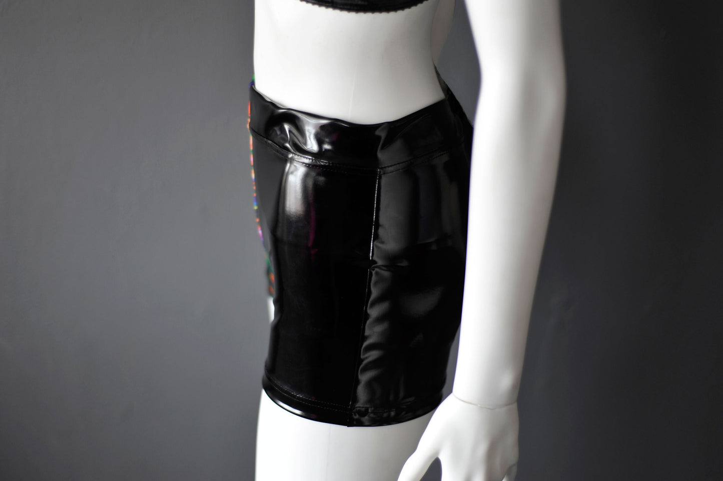 Psychedelic PVC Shorts, Trippy Soundwave Hotpants, Festival Clubwear