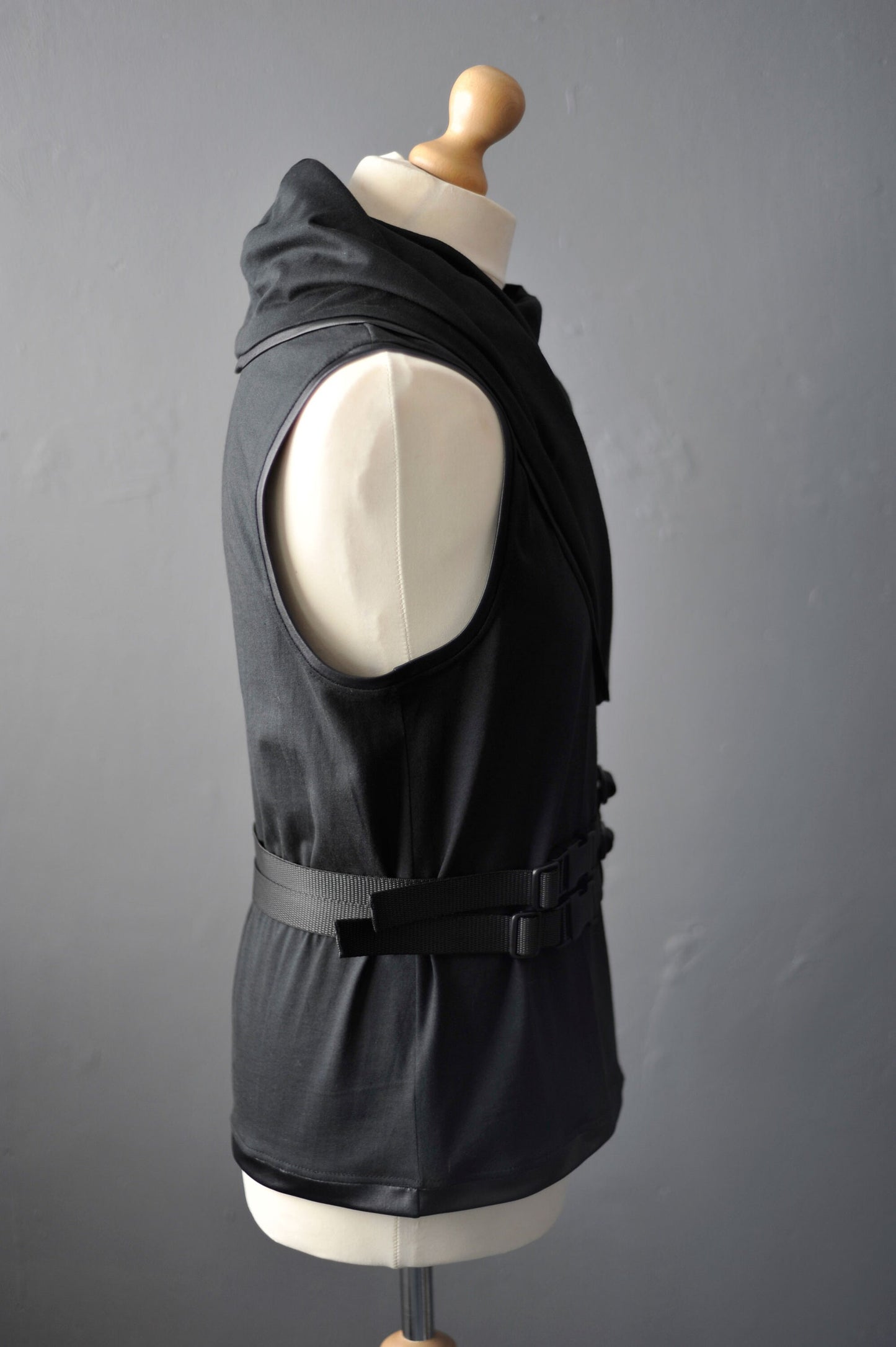 Mens Futuristic Cotton Tank, Mens Cyber Hooded Cowl Top