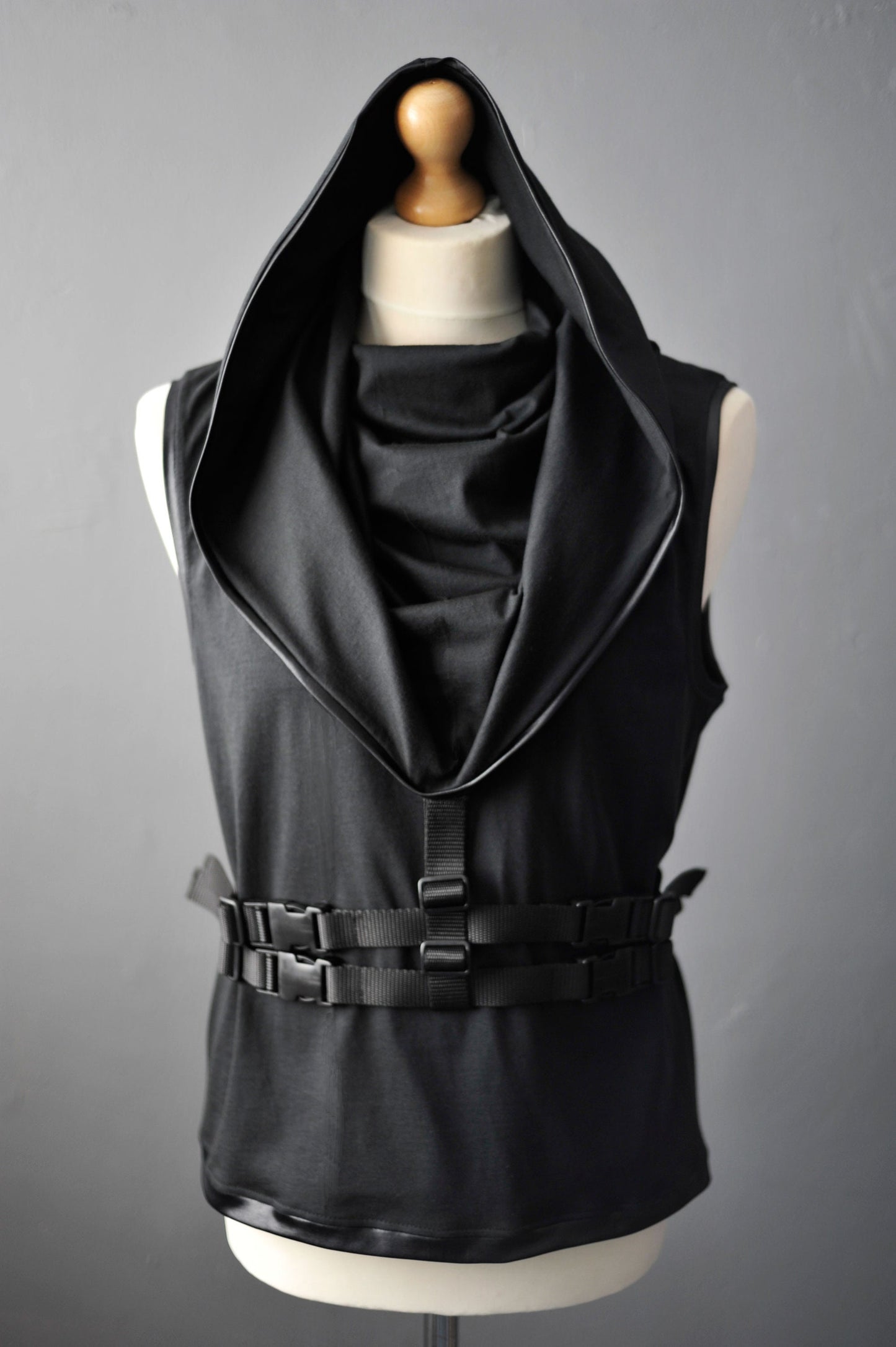 Mens Futuristic Cotton Tank, Mens Cyber Hooded Cowl Top