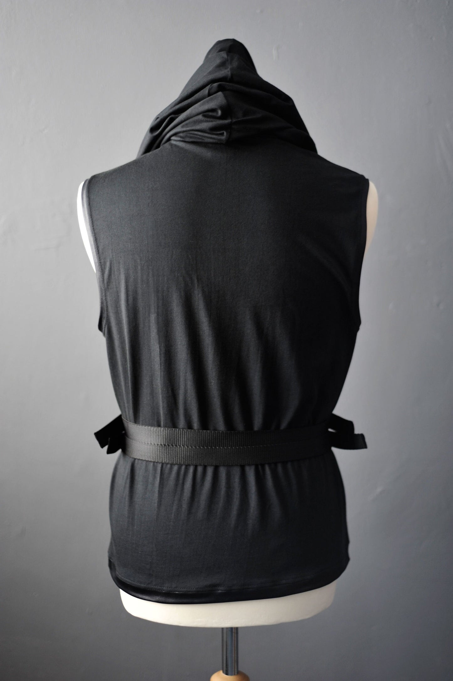 Mens Futuristic Cotton Tank, Mens Cyber Hooded Cowl Top