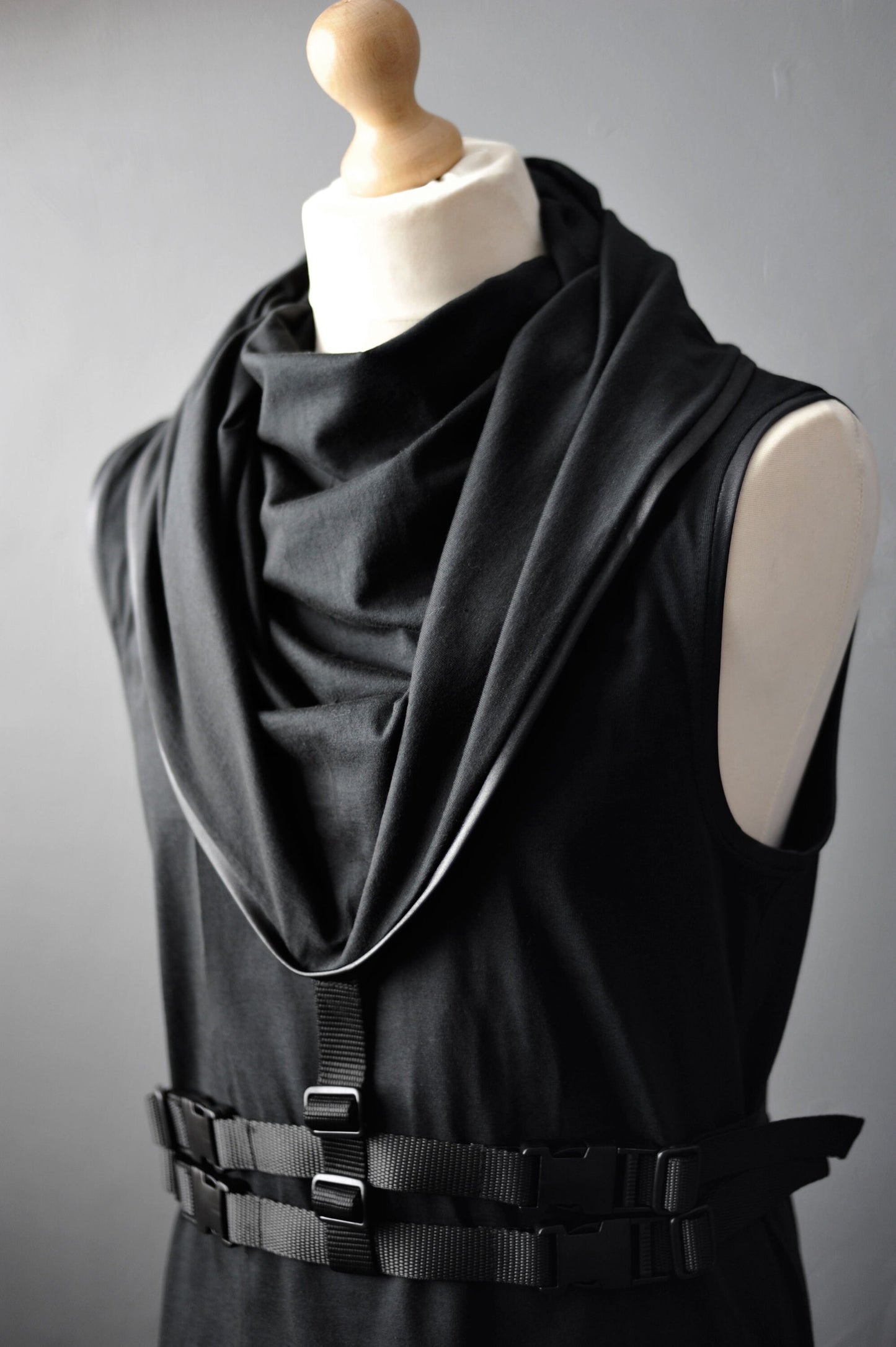 Mens Futuristic Cotton Tank, Mens Cyber Hooded Cowl Top