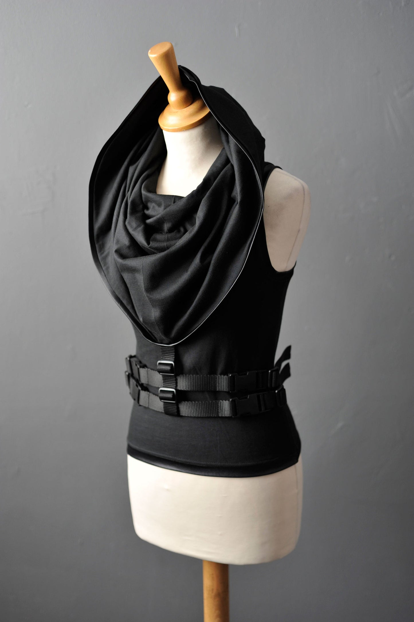 Cyber Futuristic Tank Vest, Hooded Cowl Cotton Top