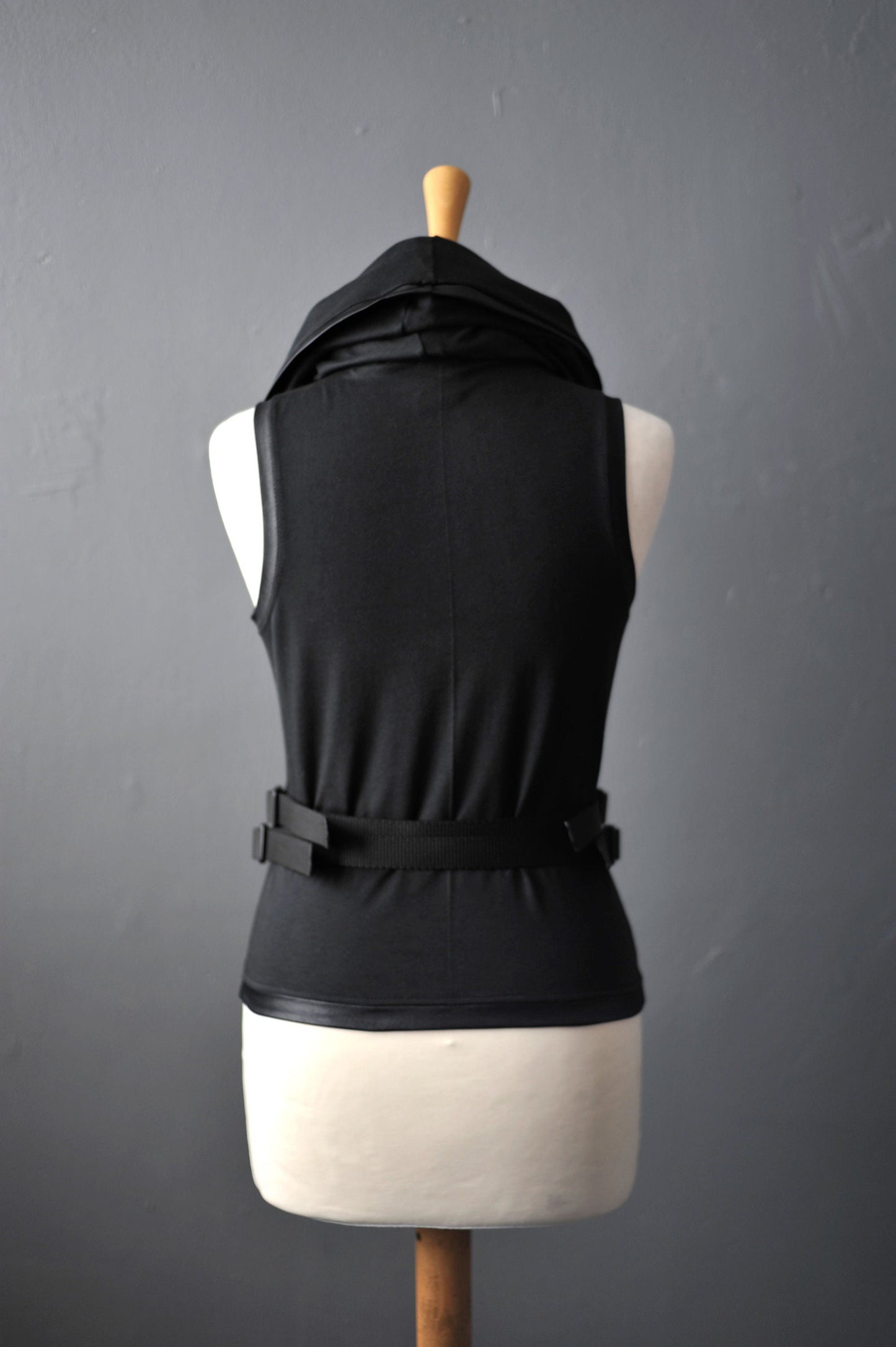 Cyber Futuristic Tank Vest, Hooded Cowl Cotton Top