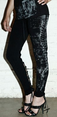 Leggings - Lip Service Autopsy Black Laced Up Leggings Spine Print