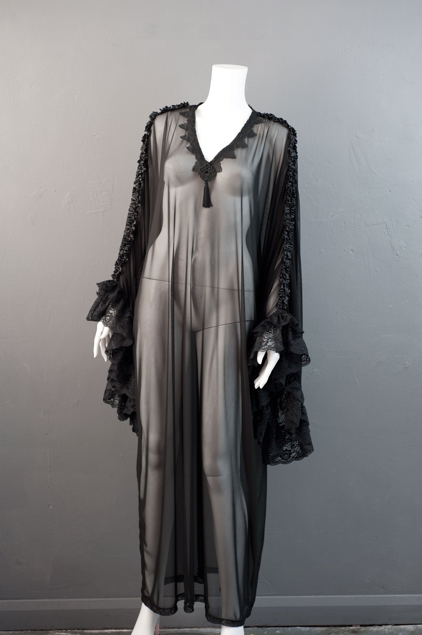 Gothic Mesh Kaftan, Sheer See Through Dress, Vampire Loungewear