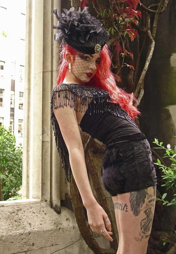 Shorts - Black Velvet Gothic Shorts With Lace