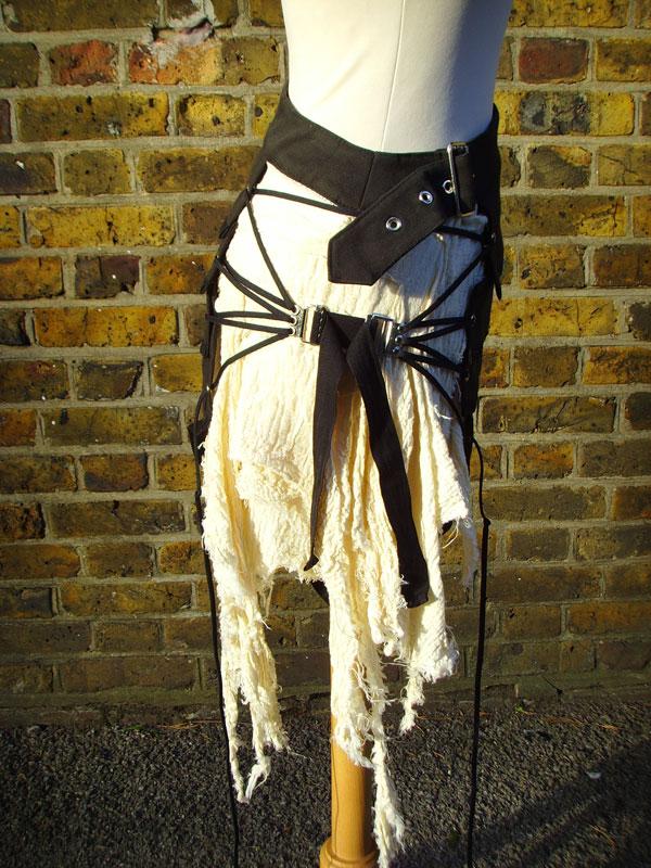 Skirt - Post Apocalyptic Asymmetric Skirt In Black And White, Sizes Small To XXL