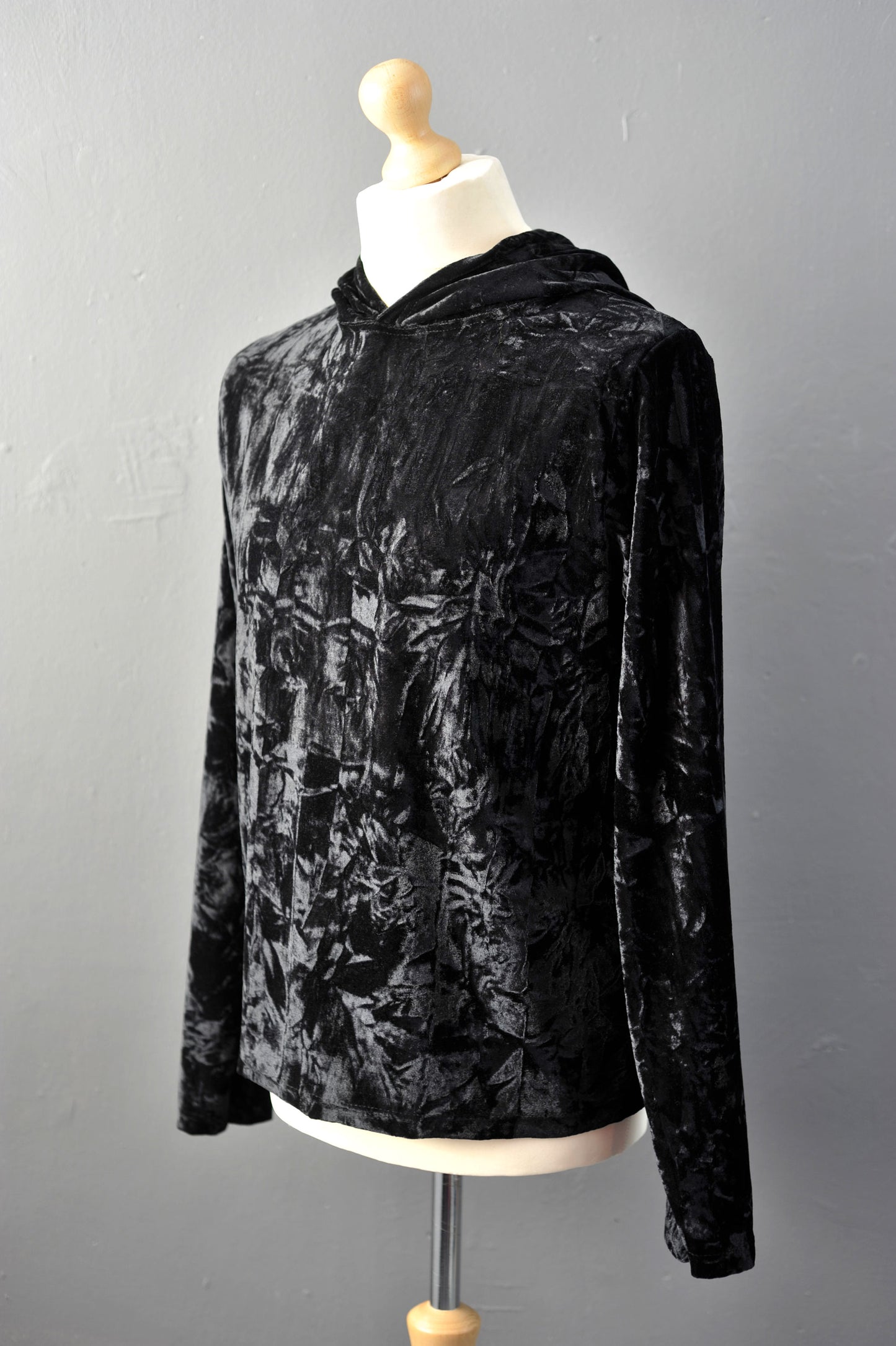 Mens Gothic Black Velvet Hoodie Top