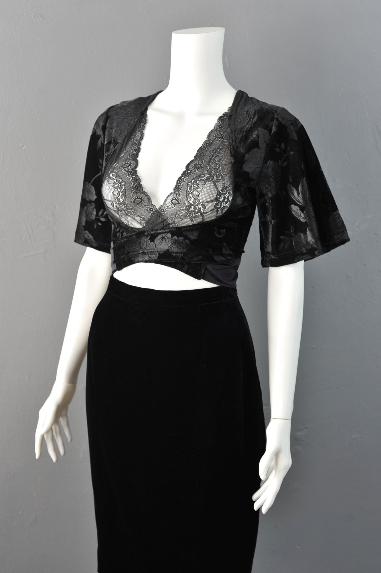 Black Velvet Wrap Crop Top