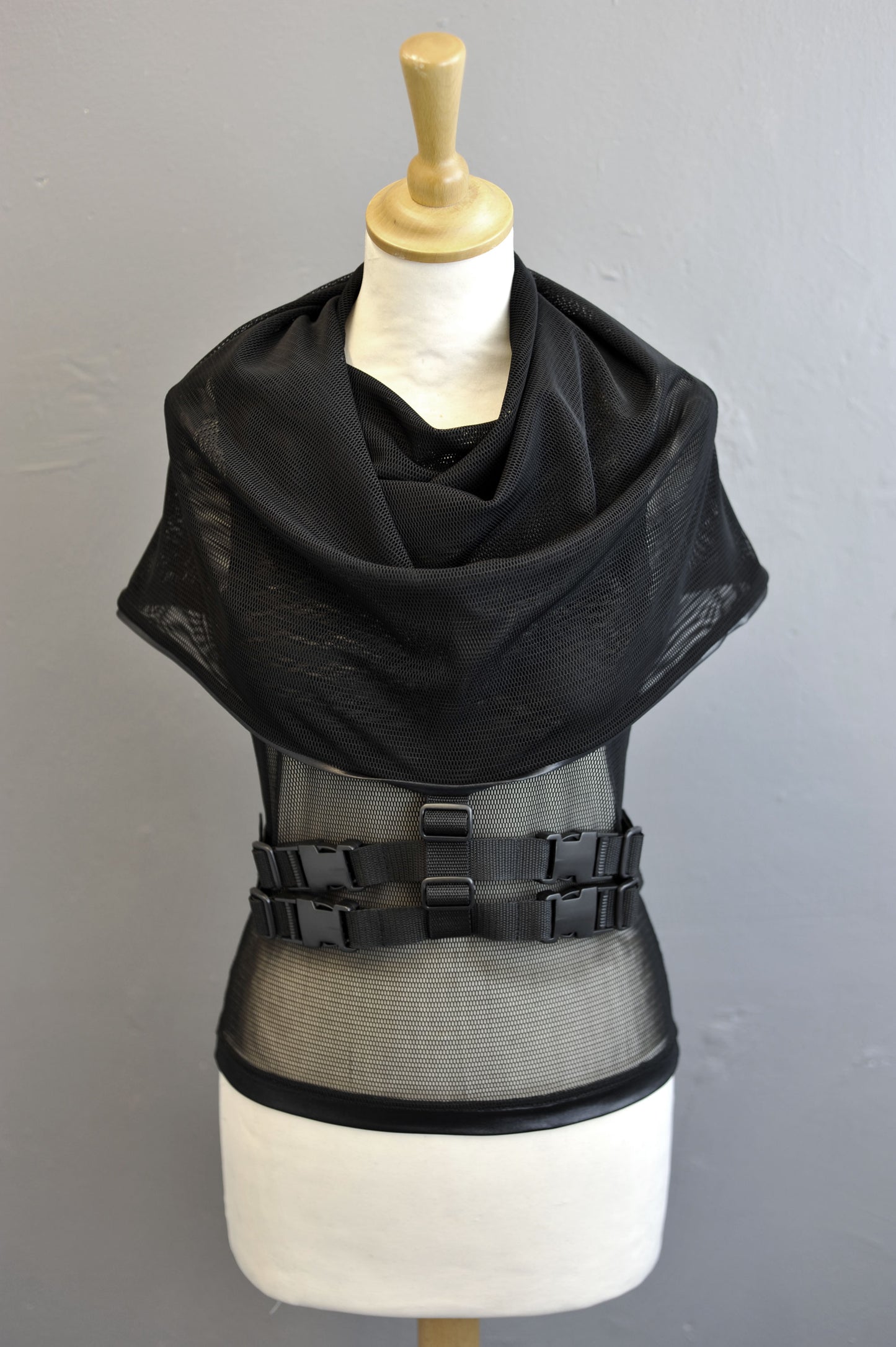 Womens Cyber Futuristic Mesh Tank, Hooded Cowl Net Top