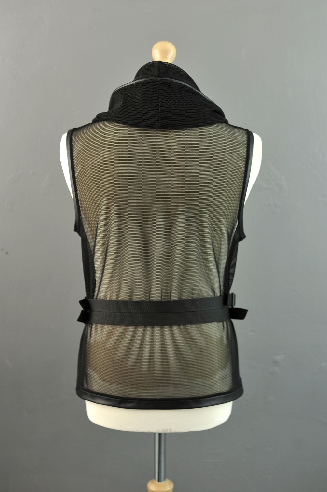 Mens Cyber Cowl Mesh Tank, Futuristic Hooded Net Top