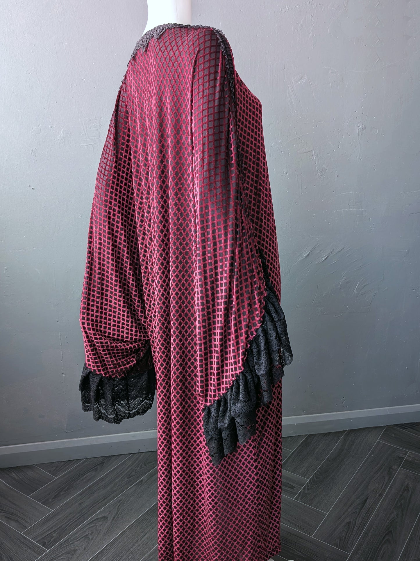 Gothic Velvet Kaftan, Raspberry Devore Peignoir, Vampire Boudoir