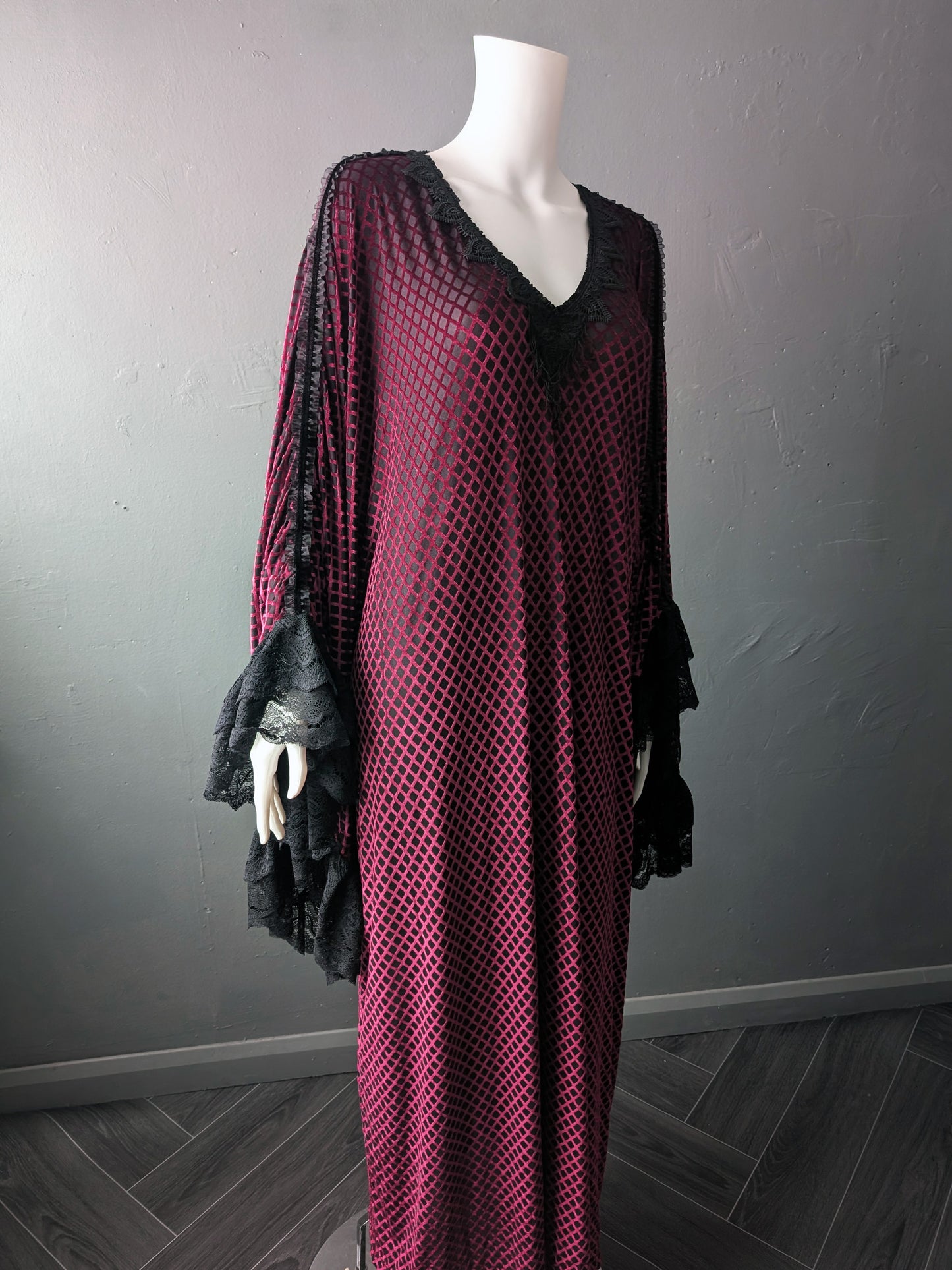 Raspberry Red Devore Peignoir