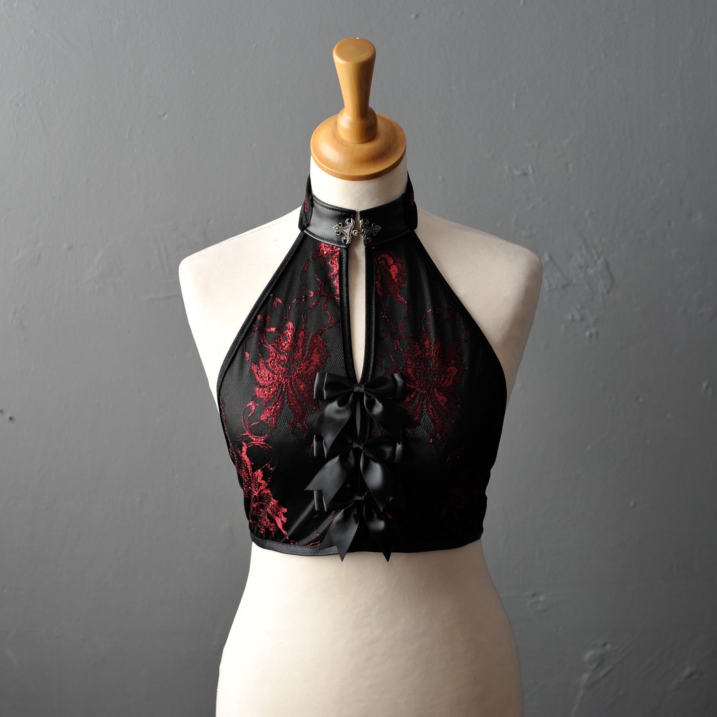 Gothic Satin Lace Halterneck Backless Crop Top