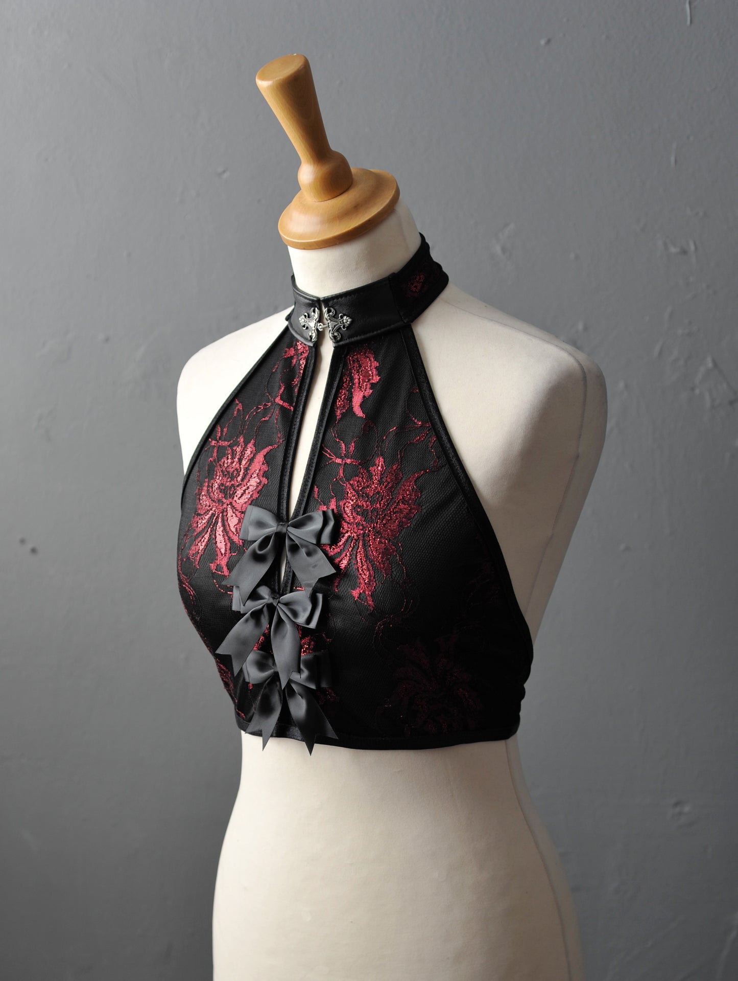 Gothic Satin Lace Halterneck Backless Crop Top