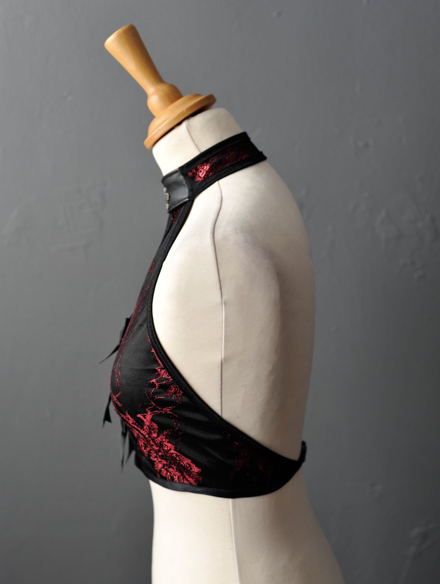 Gothic Satin Lace Halterneck Backless Crop Top