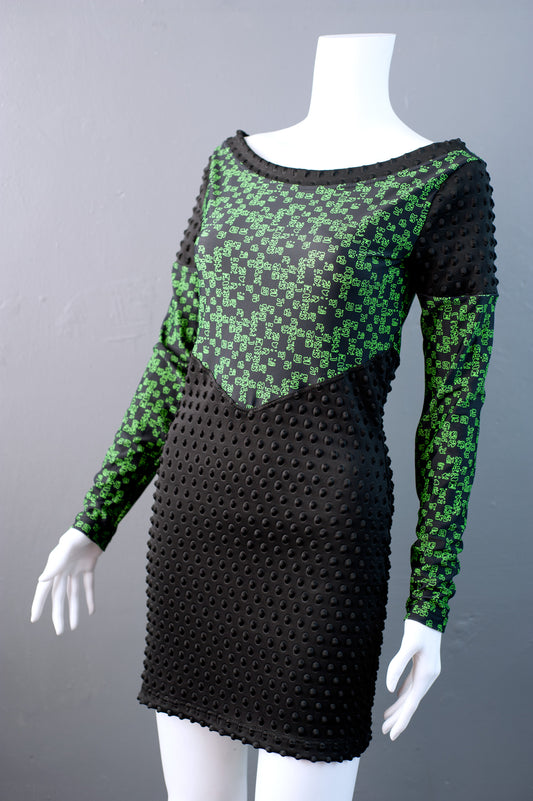 Alien Code Rain Futuristic Dress, Cyber Goth Minidress, Scifi Clothing