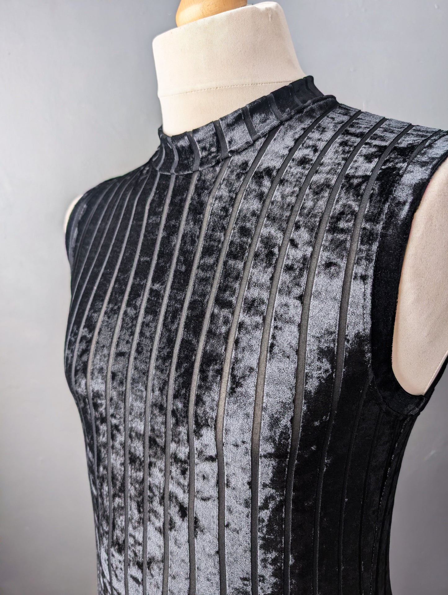 Mens Striped Black Velvet Tank Top, Gothic Sleeveless Vest