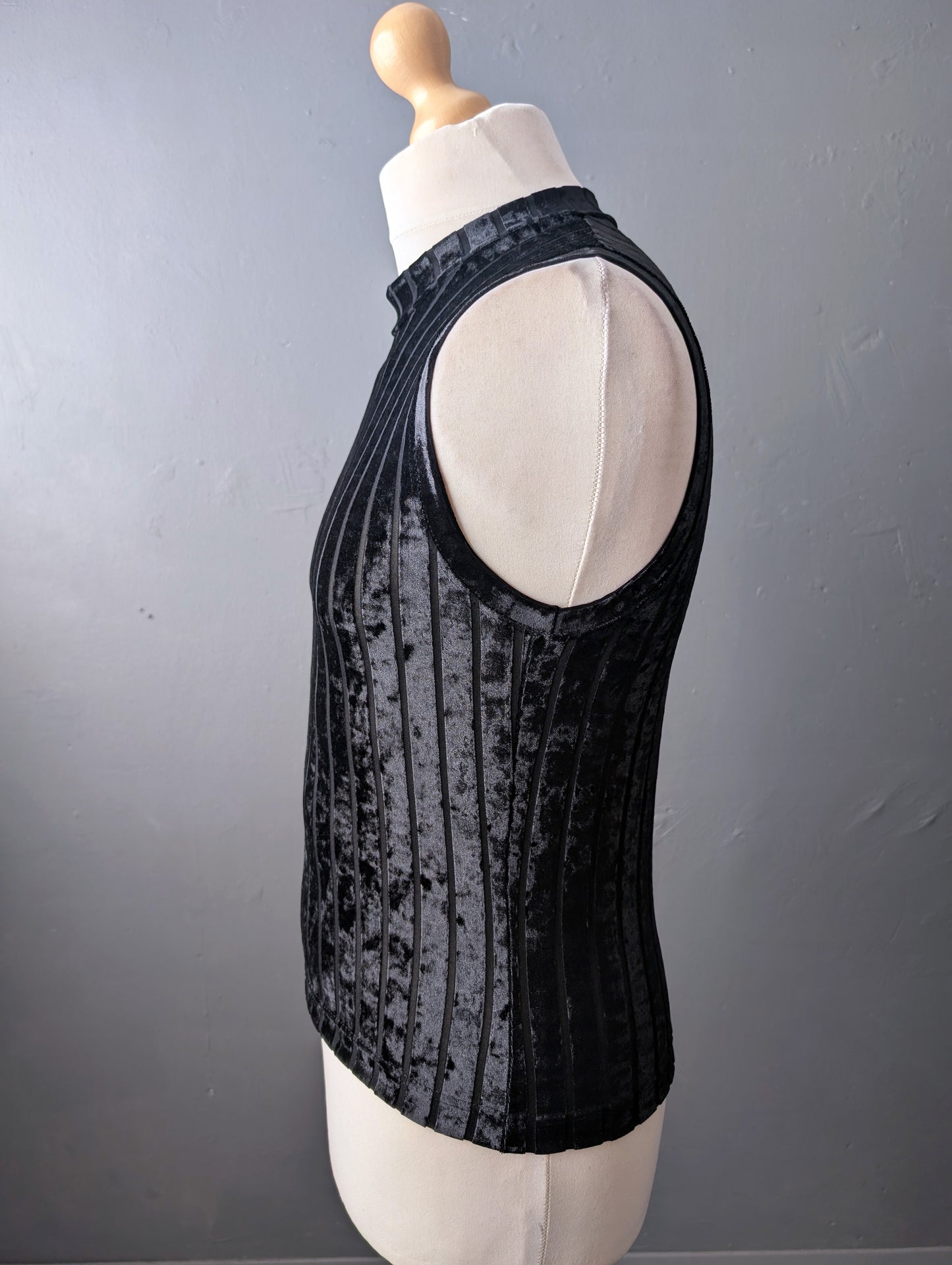 Mens Striped Black Velvet Tank Top, Gothic Sleeveless Vest