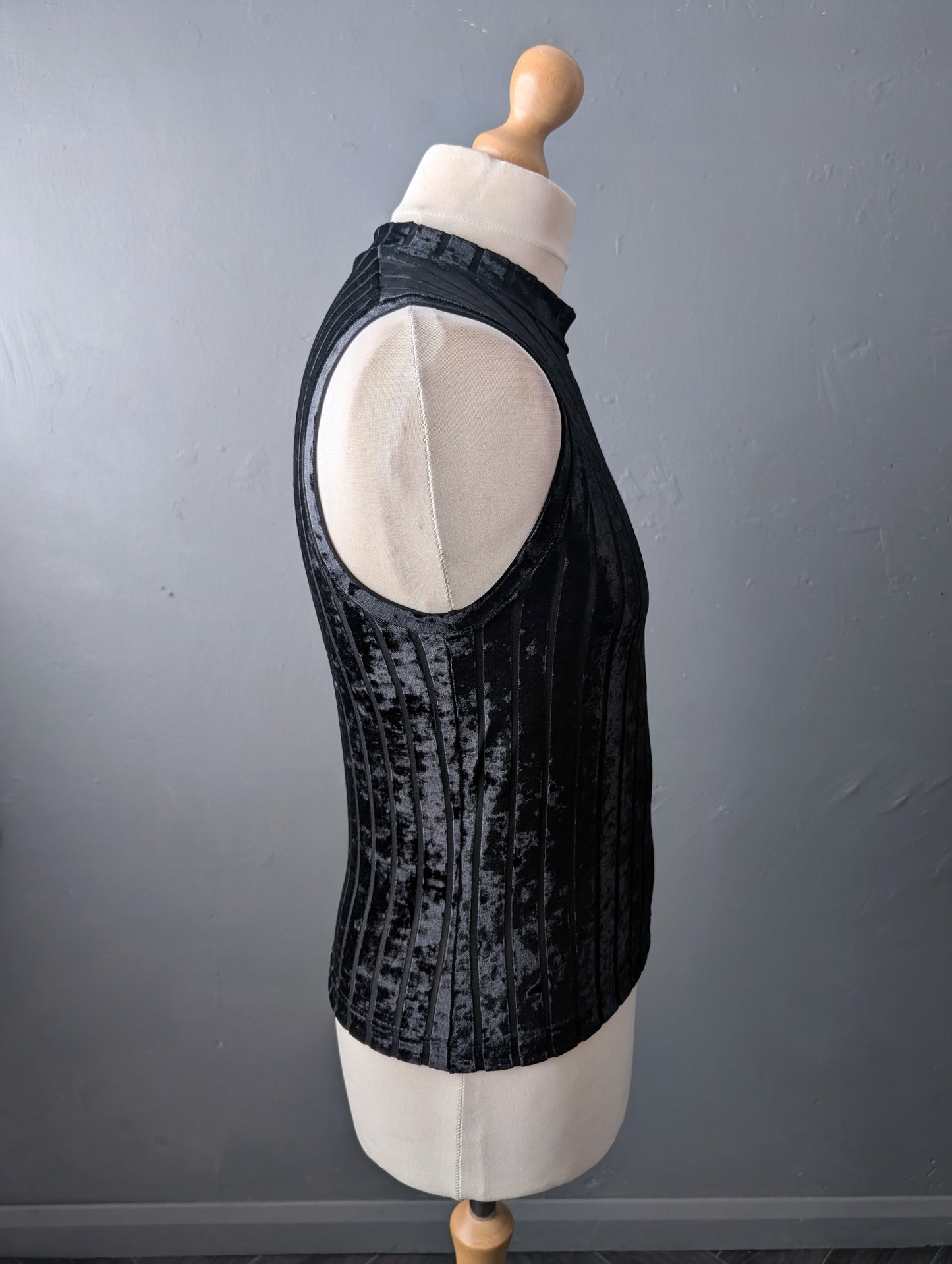 Mens Striped Black Velvet Tank Top, Gothic Sleeveless Vest