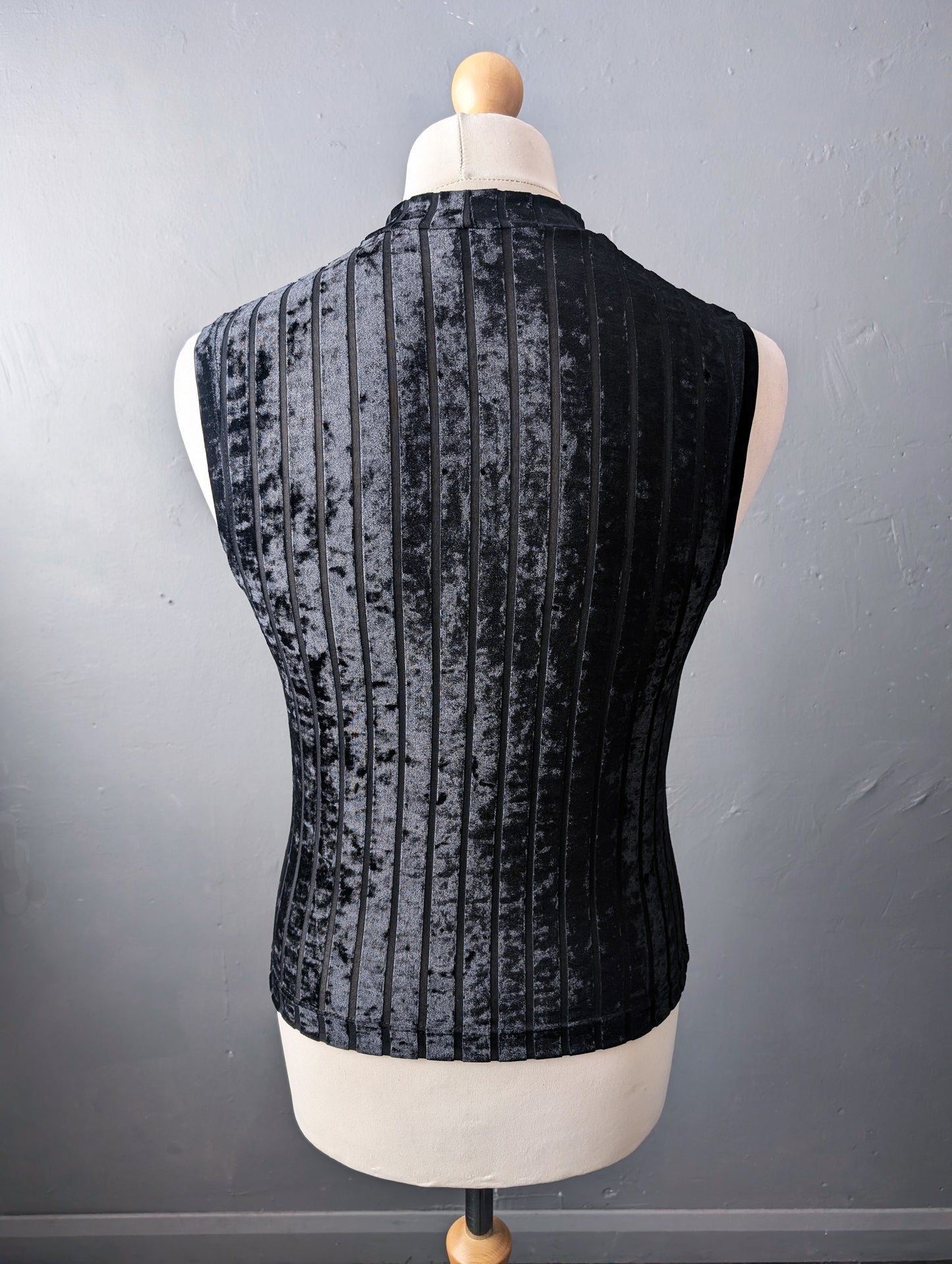 Mens Striped Black Velvet Tank Top, Gothic Sleeveless Vest