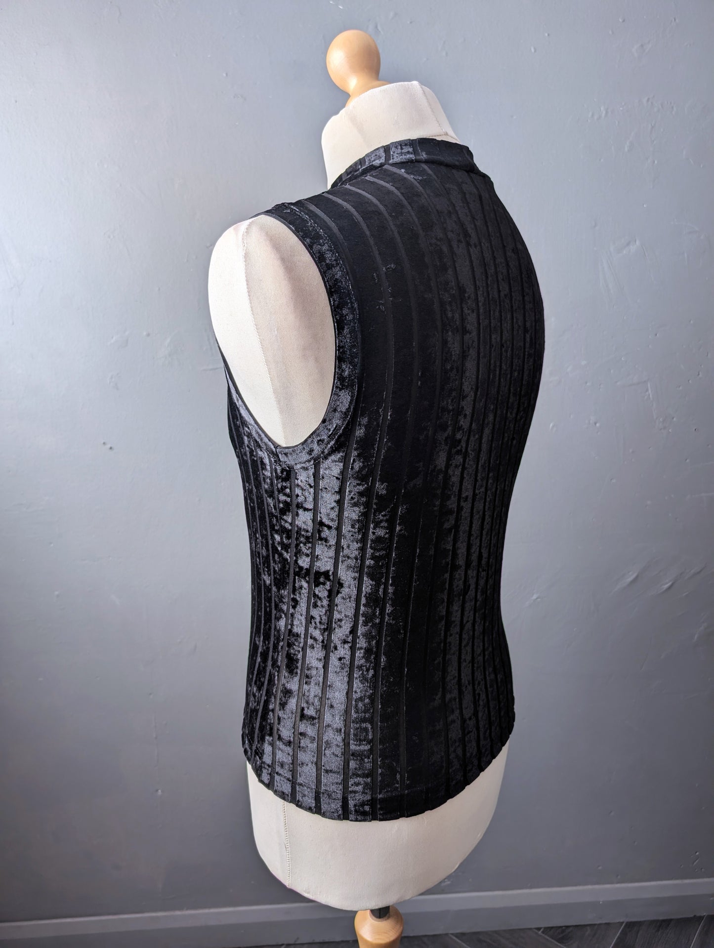 Mens Striped Black Velvet Tank Top, Gothic Sleeveless Vest