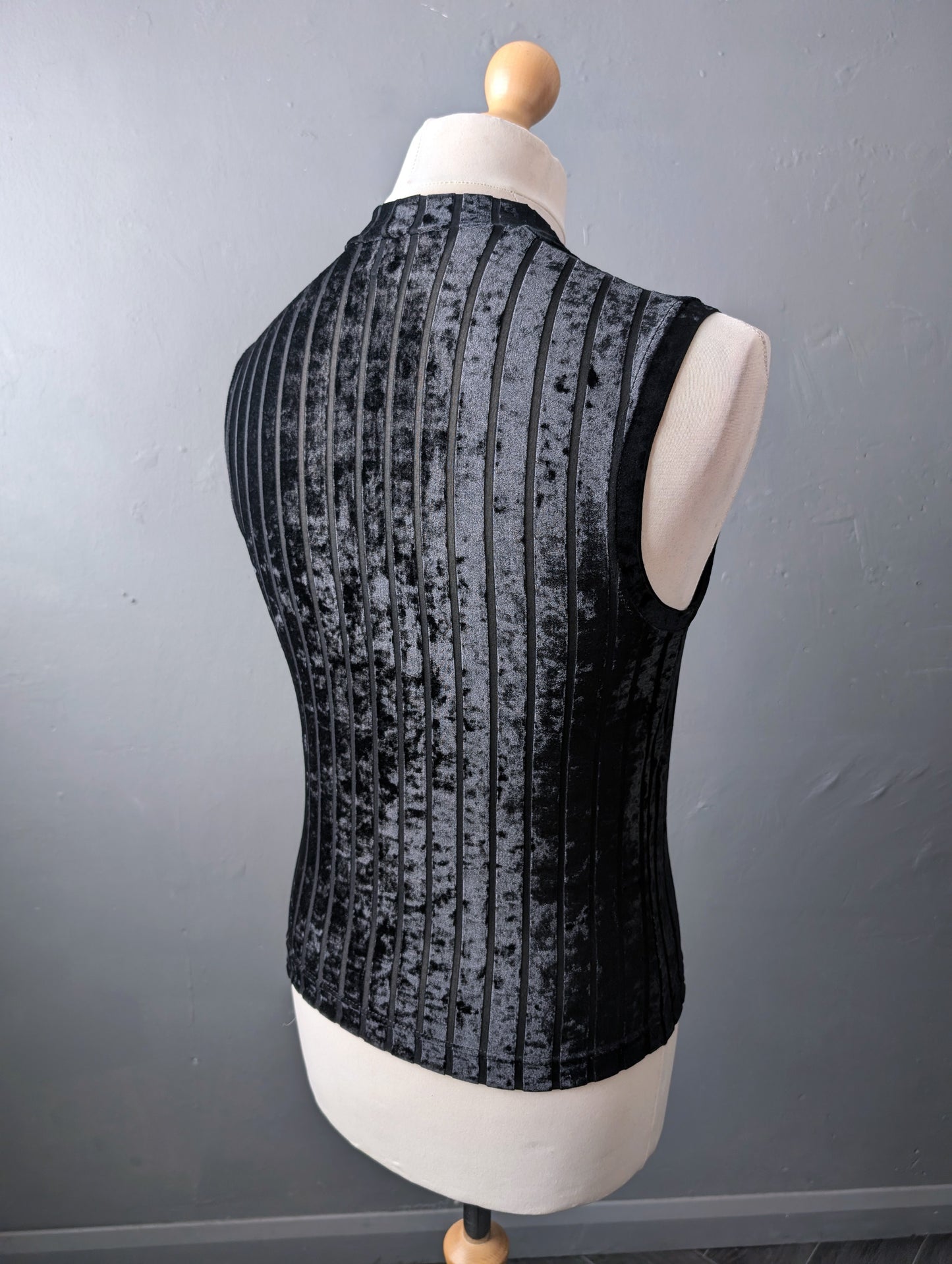 Mens Striped Black Velvet Tank Top, Gothic Sleeveless Vest